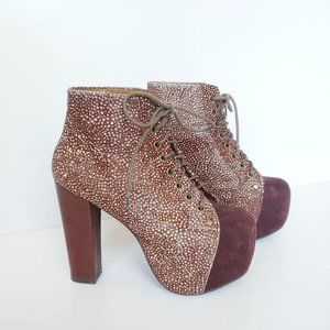 Jeffrey Campbell Lita Fur Brown Spotted  Stylish Women's Platform Ankle Boots